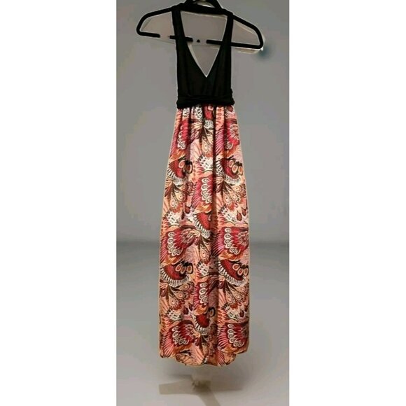 Elena Gilbert Phoebe Buffay Maxi Halter Dress Medium Peacock Graphic Low Back - Picture 1 of 7